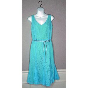 Gabriella Skye Aqua Blue Eyelet Flare Sleeveless Dress Size 10